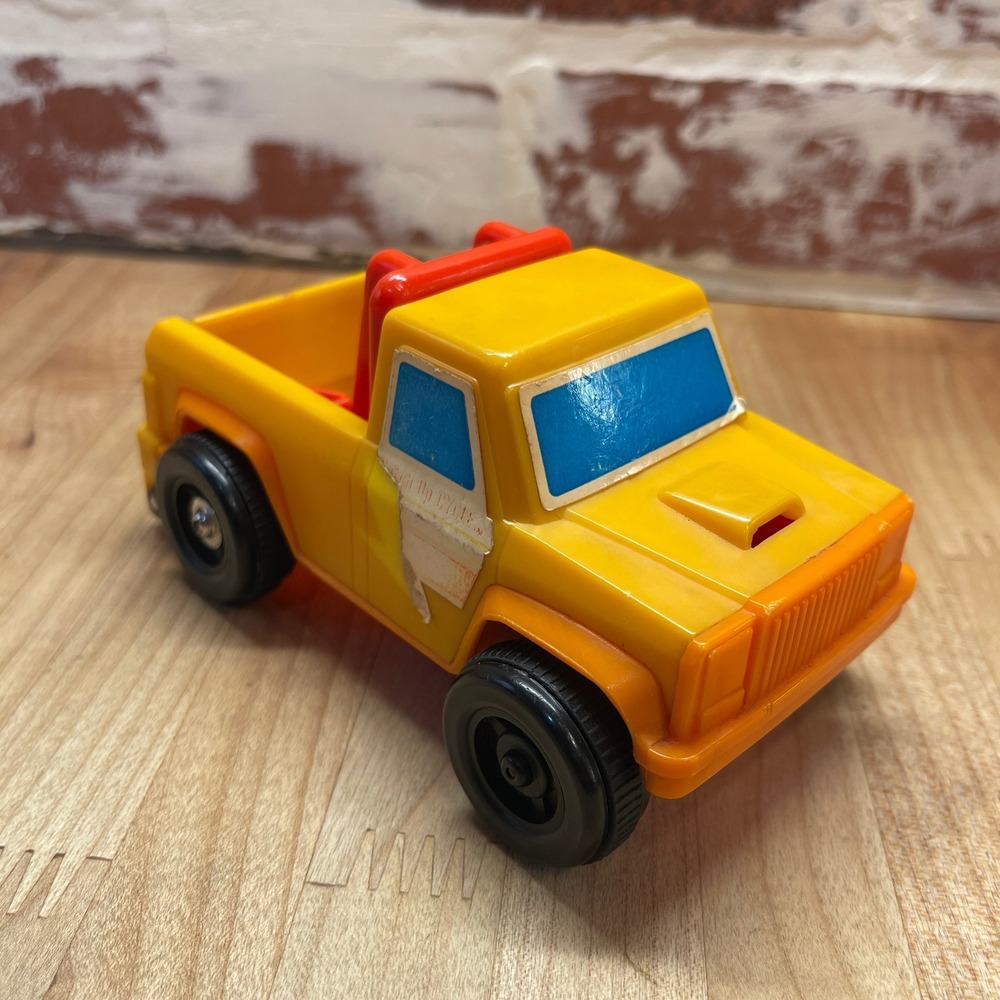 Vintage Tomy Yellow Orange Plastic Pickup Truck Toy Macao Tailgate 5 Inch